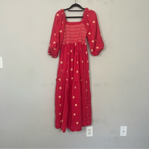 NWT FREE PEOPLE DAHLIA EMBROIDERED MAXI DRESS SIZE XS IN WATERMELON - Picture 13 of 15